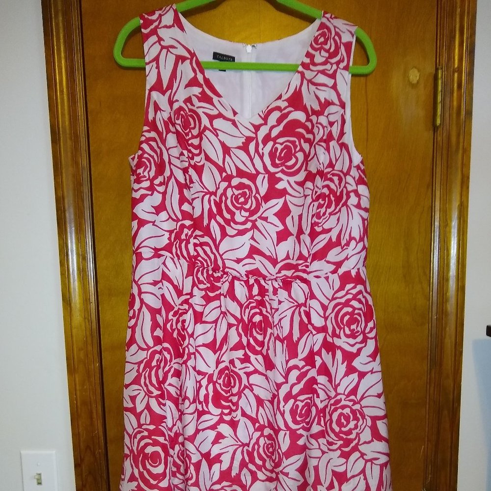 Talbots - Red and White Rose Cotton/Silk Dress
